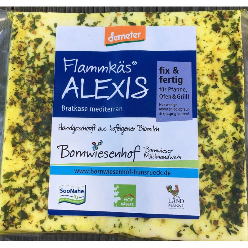 Bornwieser Milchhandwerk Flammkäs Alexis, Bratkäse mediteran, fix und fertig für Ofen, Pfanne, Grill, nur wenige Minuten goldbraun und knusprig braten - Produktbild