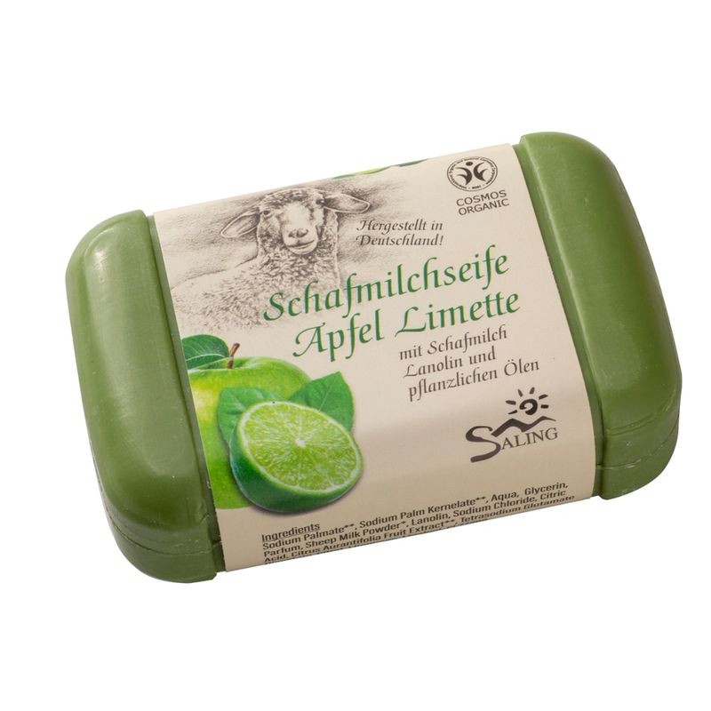 Saling Schafmilchseife Apfel Limette, 100g Stück mit Banderole, cosmos organic zertifiziert - Produktbild