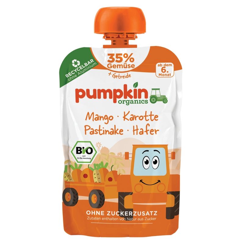 Pumpkin Organics Bio Quetschie mit Mango, Karotte Pastinake und Hafer - Produktbild