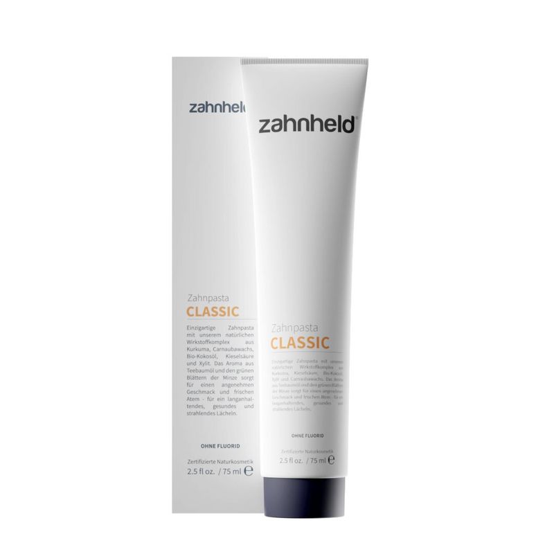 zahnheld Einzigartige Zahnheld Zahnpasta mit natürlichem Wirkstoffkomplex Kurkuma, Kieselsäure, Bio-Kokosöl, Xylit und Carnaubawachs. - Produktbild