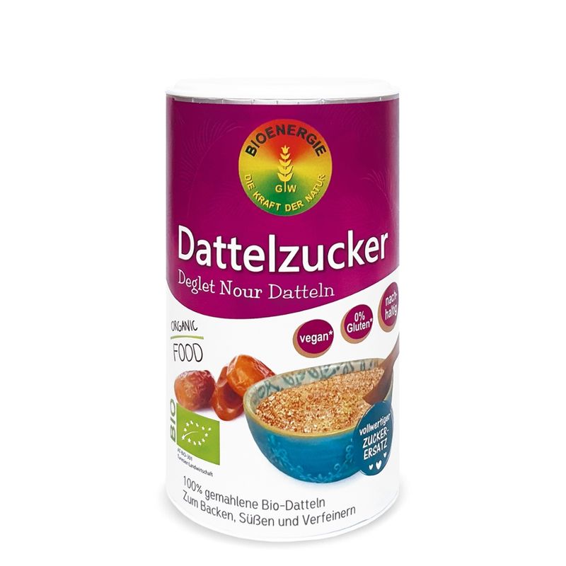 BIOENERGIE Bio DATTELZUCKER, aus 100% gemahlenen Bio-Datteln, vollwertiger Zuckerersatz, enthält von Natur aus Kalium - Produktbild