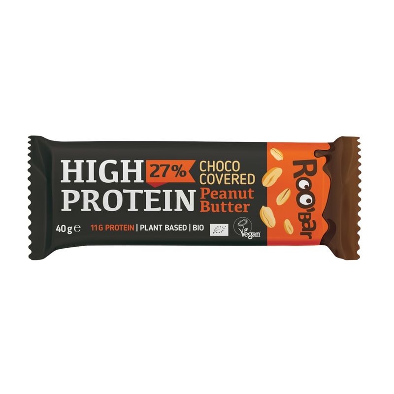 Roobar Bio-High Protein Peanut, schokolierter Erdnuss-Proteinriegel, Roobar, 40g - Produktbild