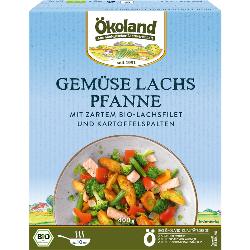 ÖKOLAND Gemüse-Lachs-Pfanne mit zartem Bio-Lachsfilet und Kartoffelspalten - Produktbild