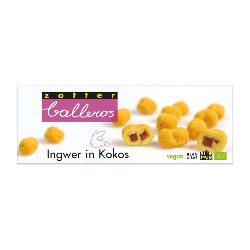 Zotter Schokolade Balleros "Ingwer in Kokos" - Produktbild