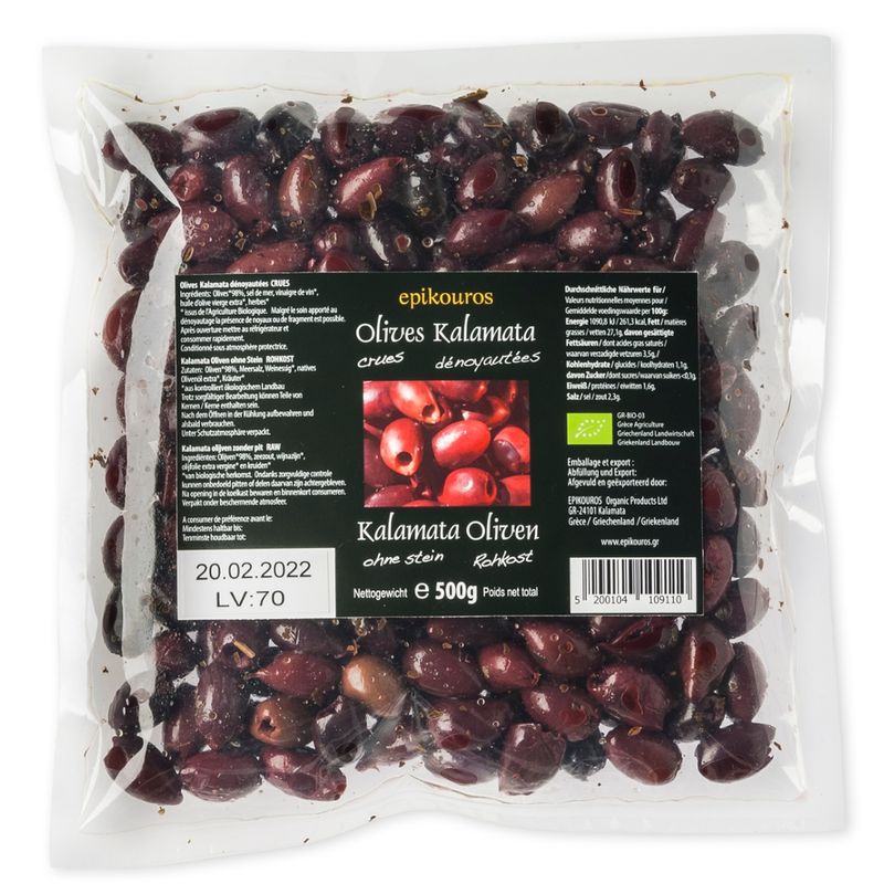 EPIKOUROS Kalamata Oliven entsteint, mit Kräutern und geölt, Rohkost, nicht kühlpflichtig - Produktbild