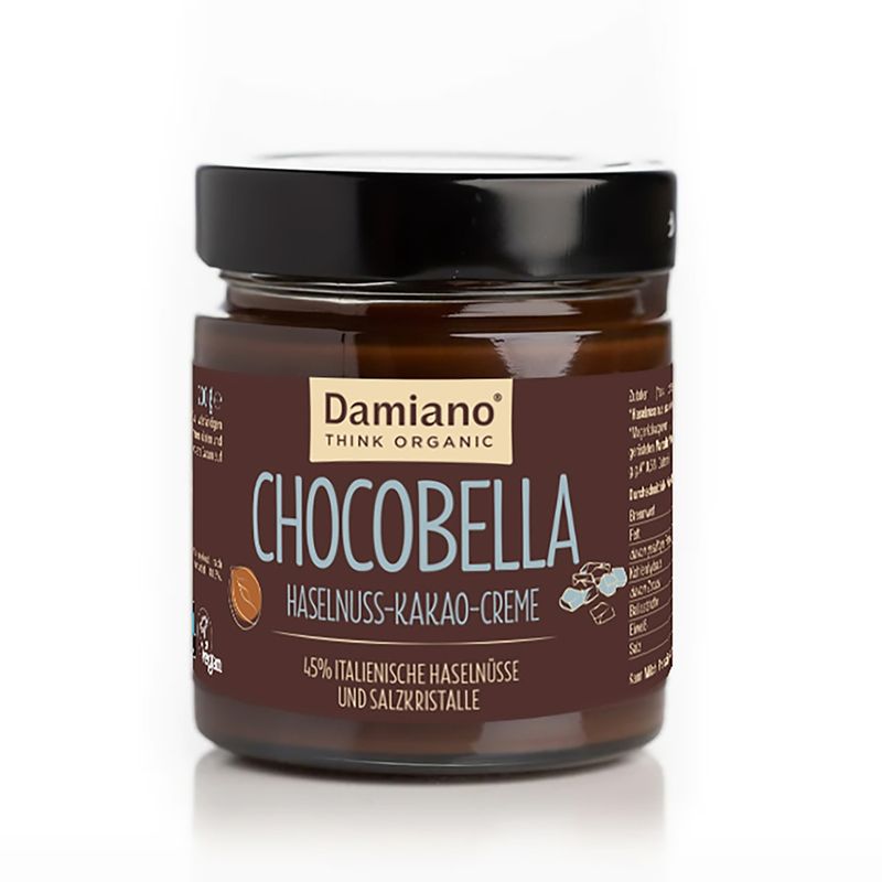 DAMIANO  DAMIANO CHOCOBELLA NOIR HASELNUSS-KAKAO-CREME - 45% ITALIENISCHE HASELNÜSSE UND SALZKRISTALLE - Produktbild