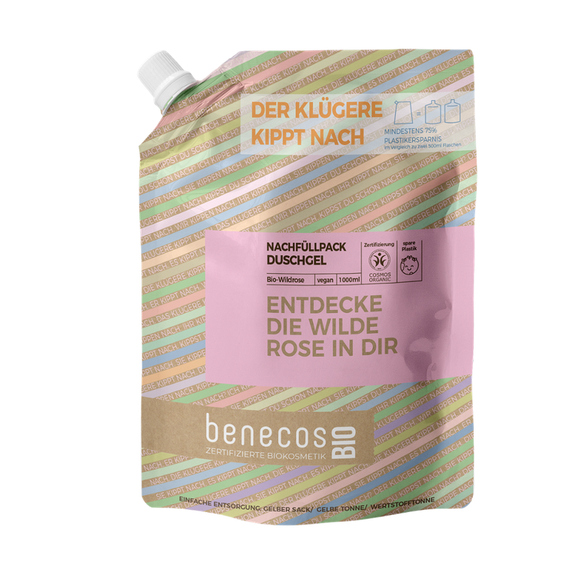 benecos benecosBIO Nachfüllbeutel 1000 ml Duschgel BIO-Wildrose - ENTDECKE DIE WILDE ROSE IN DIR - Produktbild