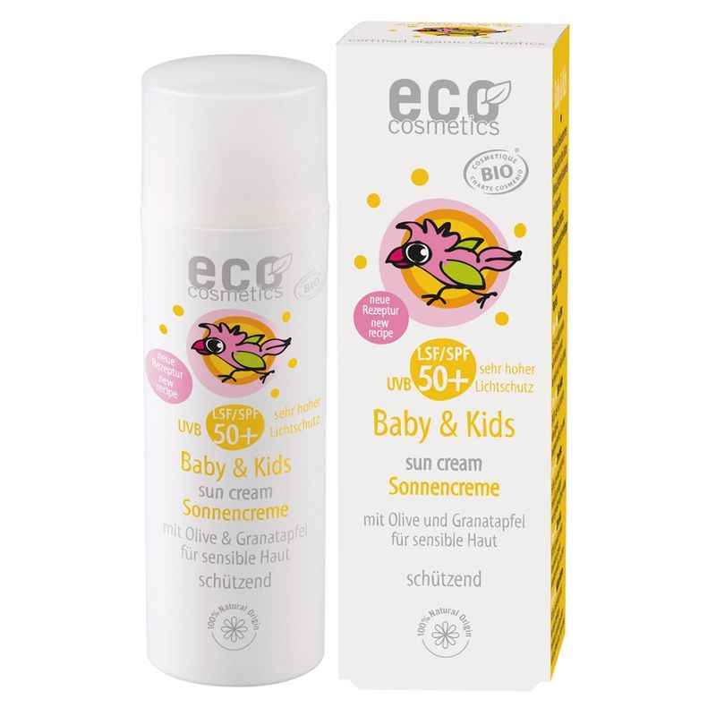 eco cosmetics ECO Baby & Kids Sonnencreme LSF 50+ mit Bio Olivenöl und Bio Granatapfelkernöl - Produktbild