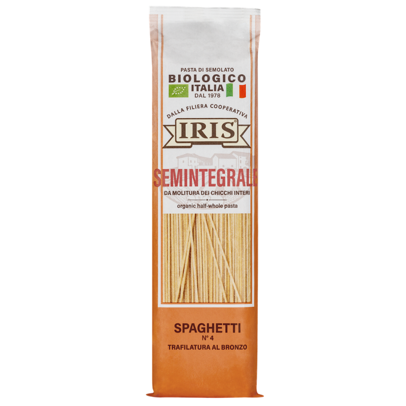 IRIS  Spaghetti Halbvollkorn aus Hartweizengrieß 500 g von IRIS 100% italienischen Landwirtschaftskette - Produktbild