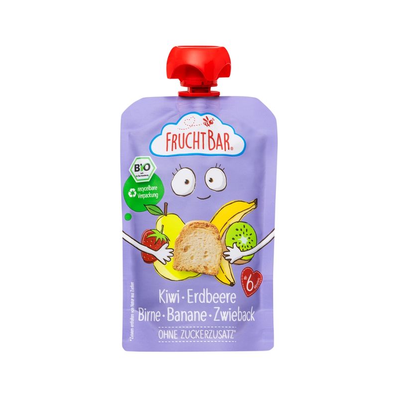 FruchtBar  FruchtBar - Bio-Fruchtpüree Kiwi, Erdbeere, Birne, Banane, Zwieback - Produktbild