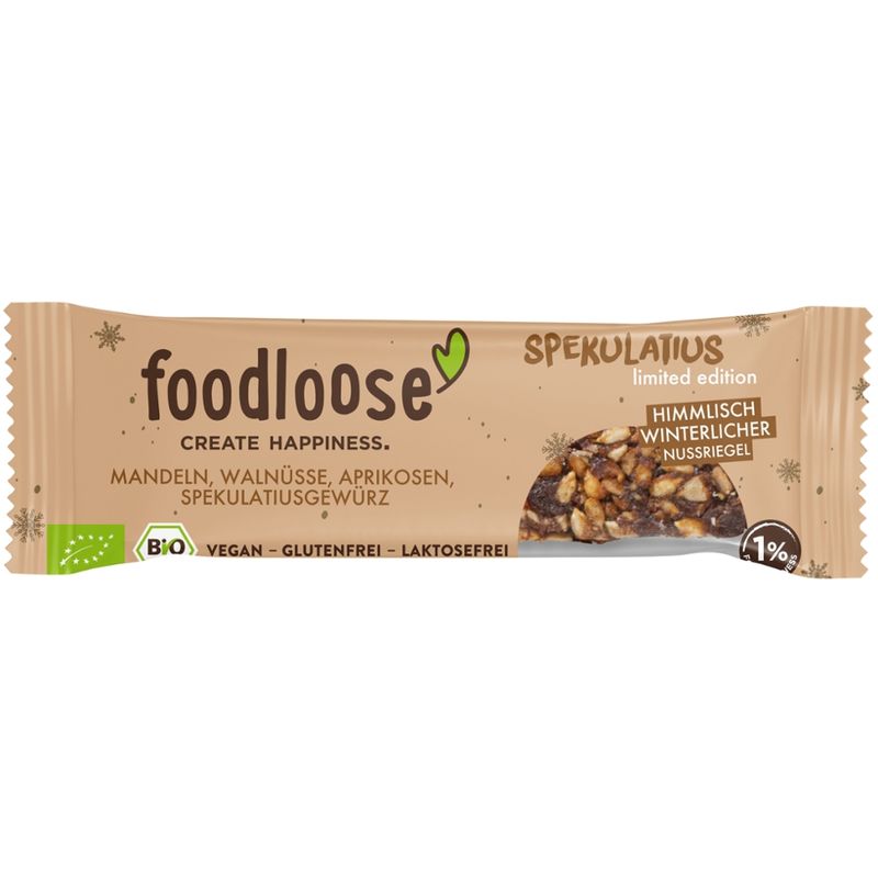 foodloose Bio-Nussriegel Spekulatius, vegan, glutenfrei, laktosefrei - Produktbild