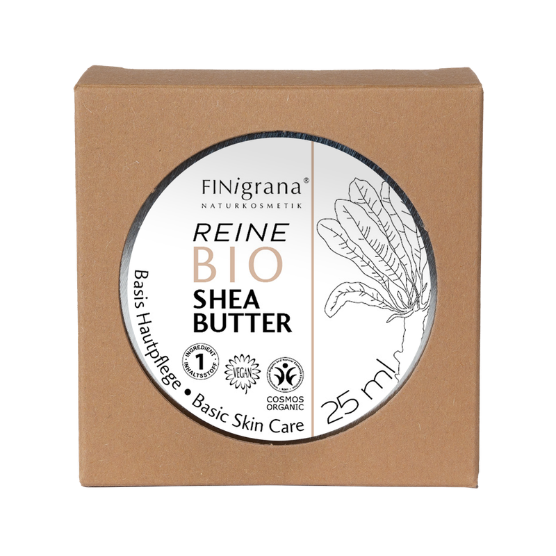 FINigrana® Naturkosmetik FINigrana® 100% Reine Bio Shea-Butter (Körper Butter / Body Butter / Beurre Corporel) in Weißblechdose, 25ml mit Umkarton - Produktbild