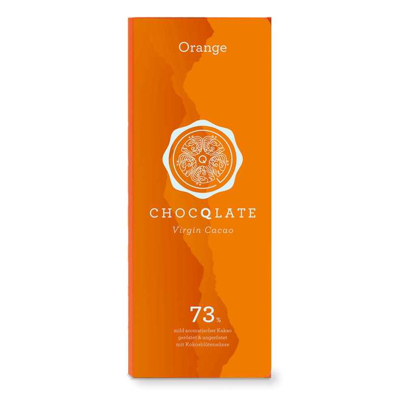 ChocQlate Virgin Cacao Schokolade Orange, 73% Kakao, 75g - Produktbild