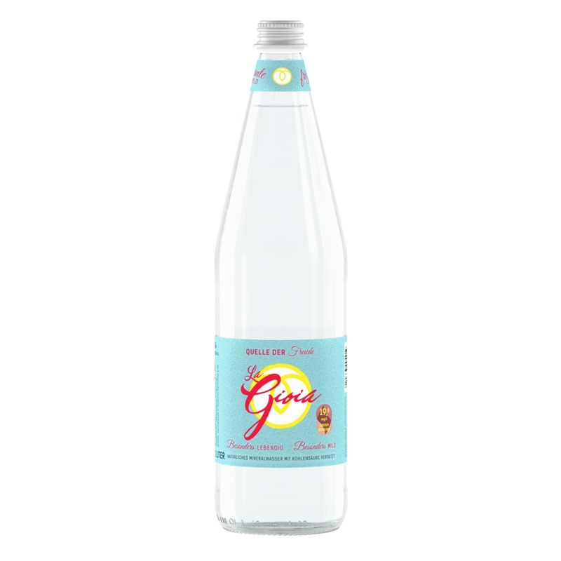 La Gioia La Gioia - Quelle der Freude, natürliches Mineralwasser mit Kohlensäure, absolut leicht, nur 19,6 mg/l Trockenrückstand. Besonders lebendig, besonders mild. - Produktbild