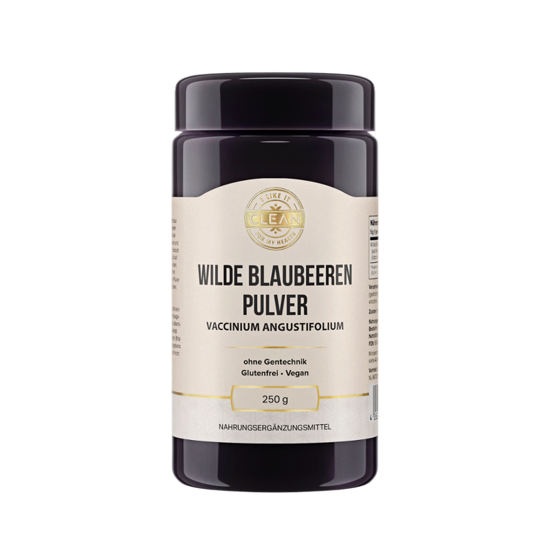 I LIKE IT CLEAN FOR MY HEALTH Blaubeeren Pulver (wild) (Vaccinium angustifolium) - 250gr - aus unbeührten Wäldern der Ostküste Kanadas - vegan, ohne Hilfststoffe - in Deutschland abgefüllt - Produktbild