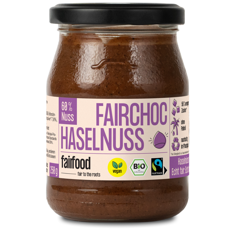 fairfood Freiburg Fairchoc Haselnuss-Schoko-Creme (250g, Pfandglas klein, Bio & Fairtrade) - Produktbild