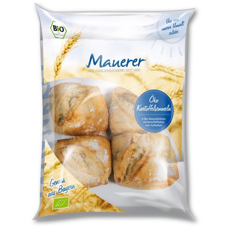 Öko Bäckerei Konditorei Mauerer  80g Öko TK Kartoffelsemmel LEH 20x4 Stück - Produktbild