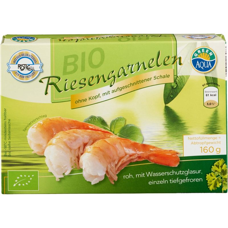 Ristic Bio Garnelen roh ohne Kopf mit aufgeschnittener Schale mit 20% Wasserschutzglasur - Produktbild