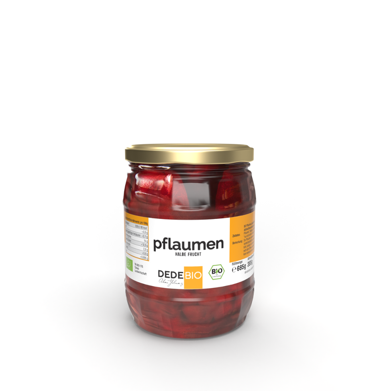 DEDEBIO  DEDEBIO Bio Pflaumen 685g, halbe Frucht - Produktbild