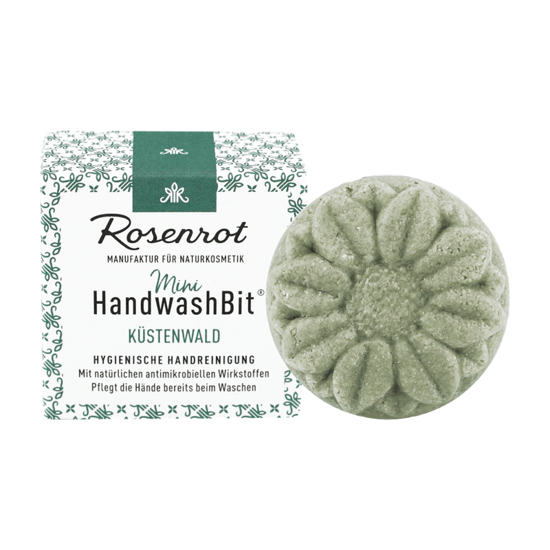 Rosenrot Naturkosmetik HandwashBit® Mini - feste Waschlotion Küstenwald - 30g - in Schachtel - Mit belebenden Wald- und Kräuteressenzen. Kräftig und entspannend. - Produktbild