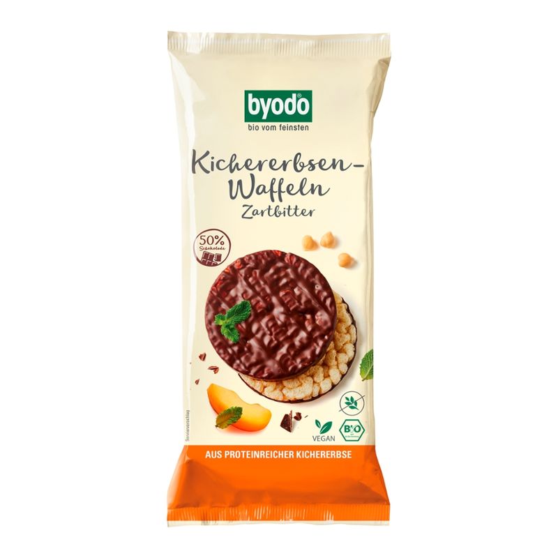 Byodo Byodo Kichererbsen-Waffeln Zartbitter, aus proteinreicher Kichererbse, 65 g - Produktbild
