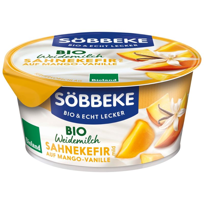 Söbbeke Bio Weidemilch Sahnekefir mild auf Mango-Vanille 10 % Fett 150g Becher - Produktbild