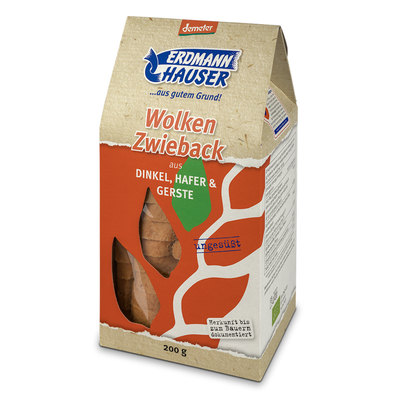 ErdmannHAUSER Getreideprodukte ErdmannHAUSER demeter Wolkenzwieback aus Dinkel, Hafer & Gerste - Produktbild