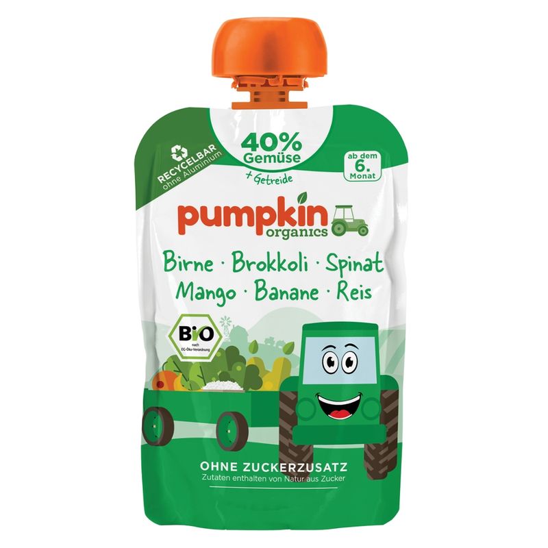 Pumpkin Organics Bio Quetschie mit Birne, Brokkoli, Spinat, Mango, Banane und Reis - Produktbild