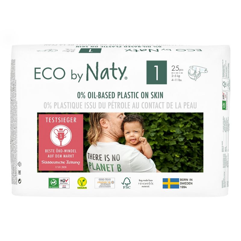 Eco by Naty Eco by Naty Windeln Neue Gen Größe 1, 25 Stück je Packung, nur natürliche, zertifizierte Materialien auf Baby's Haut - Produktbild