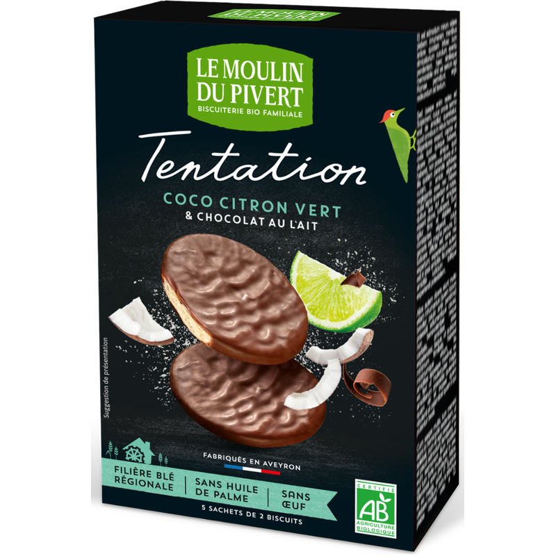 Le Moulin du Pivert Kekse mit Kokosnuss und Limette, umhüllt mit Milchschokolade - Produktbild