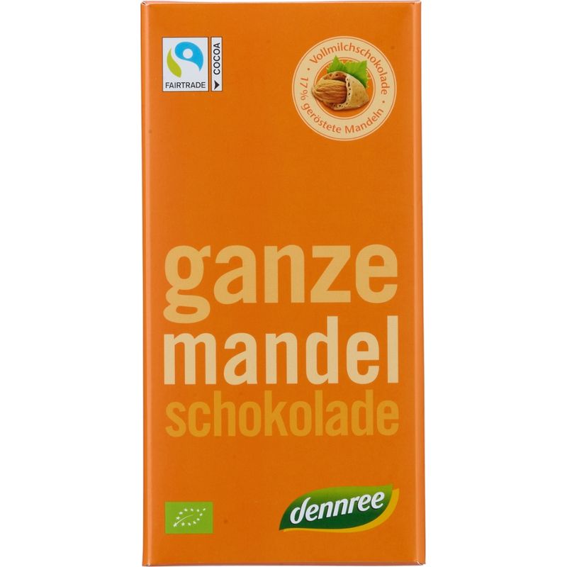 dennree Vollmilchschokolade mit ganzen, gerösteten Mandeln - Produktbild