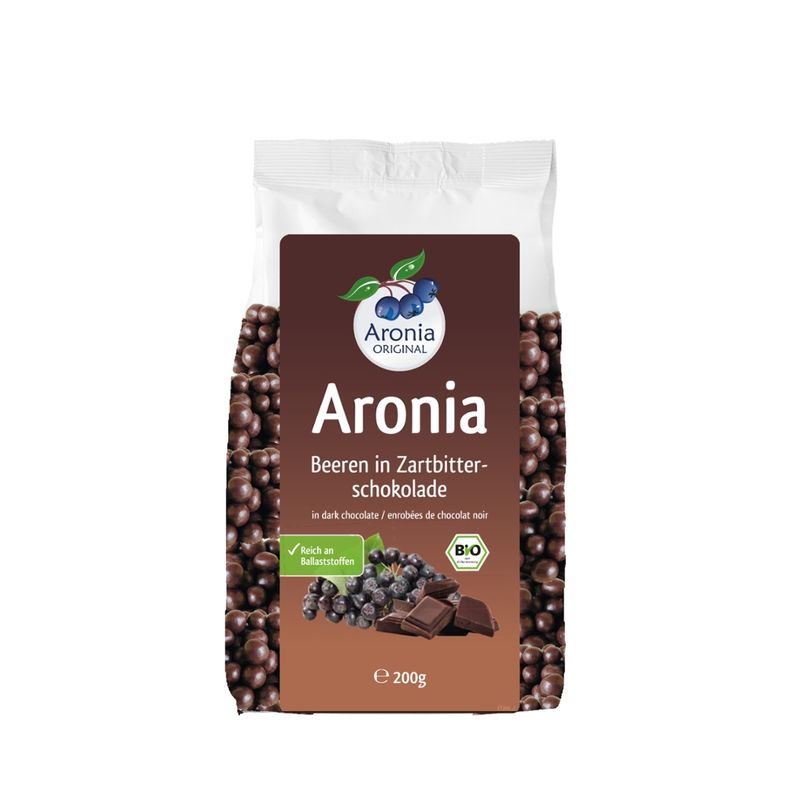 Aronia ORIGINAL Bio Aroniabeeren in Zartbitterschokolade 200g - Produktbild