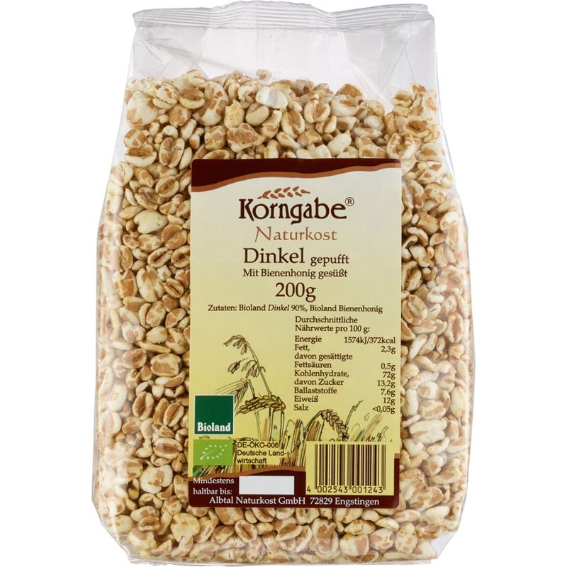 Korngabe Naturkost Bioland Dinkel gepufft mit Bioland Honig gesüßt ökologischer Anbau - Produktbild