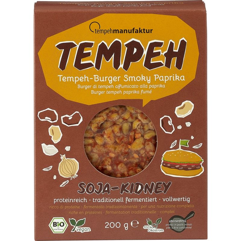 tempehmanufaktur  Tempeh-Burger Smoky Paprika - aus Soja- und Kidneybohnen, mit deftiger Würzung - Produktbild