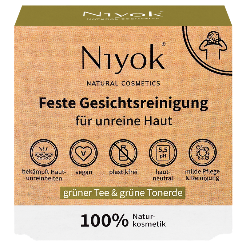 Niyok Nettoyage solide du visage Peau impure - Thé vert & argile verte - Produktbild