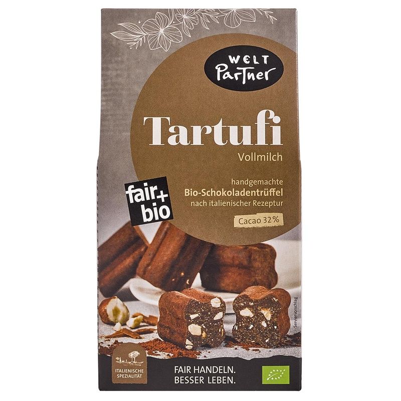WeltPartner Tartufi Vollmilch, Cacao 32%, bio, handgemachte Schokoladentrüffel - Produktbild
