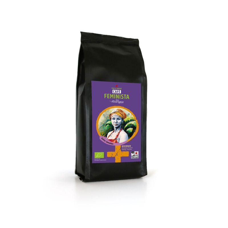 Café Chavalo Der Café Feminista aus Nicaragua wird im Rahmen eines Frauenprojekts angebaut. Die Produzentinnen besitzen teilweise eigene Parzellen oder bewirtschaften als Kollektive gemeinsames Land. In Leipzig wird der Bio-Kaffee schonend geröstet. - Produktbild