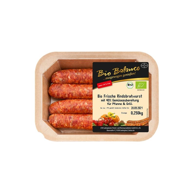 Bio Balance Bio Frische Rindsbratwurst mit Bio Gemüsezubereitung, zum Braten - Produktbild