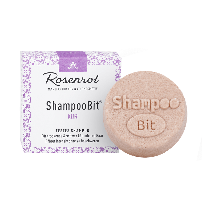 Rosenrot Naturkosmetik festes ShampooBit® Kur - 60g - in Schachtel - Extra reichhaltiges und cremiges Pflegeshampoo für schwer zu kämmende, trockene und auch lockige Haare. - Produktbild