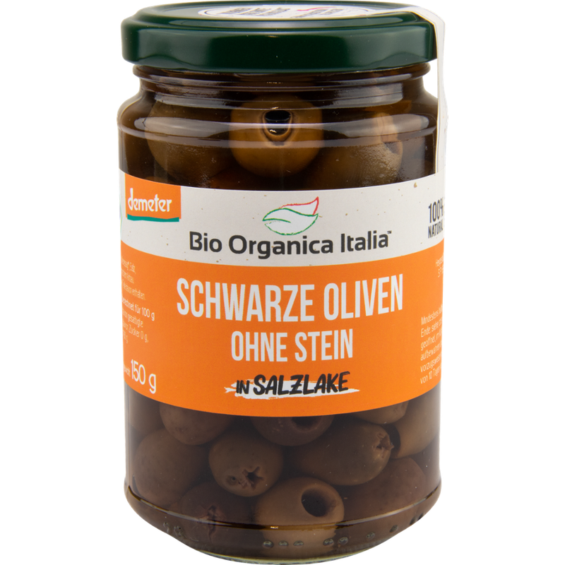 Bio Organica Italia Bio Organica Italia Schwarze OLIVEN ohne Stein in Salzlake DEMETER 280 g - Produktbild