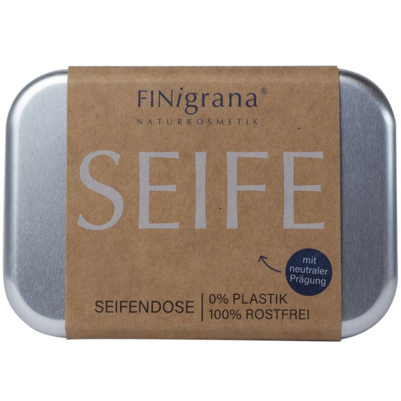 FINigrana® Naturkosmetik Seifendose Aluminium mit Prägung "SEIFE" und herausnehmbarer Ablage mit Löchern, 3-tlg. - Produktbild