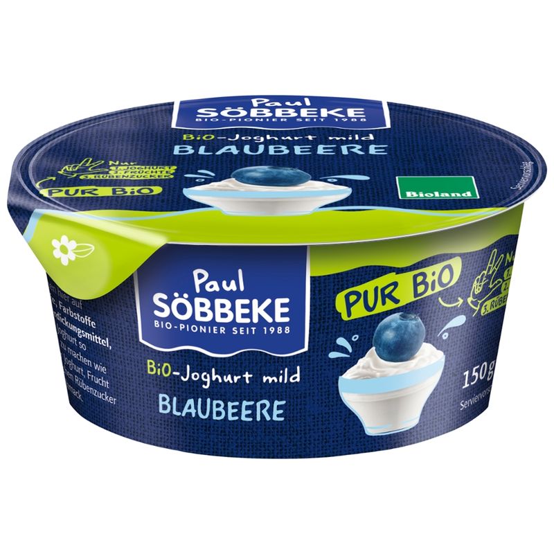 Söbbeke Pur Bio Joghurt Blaubeere 3,8% Fett 150 g - Produktbild