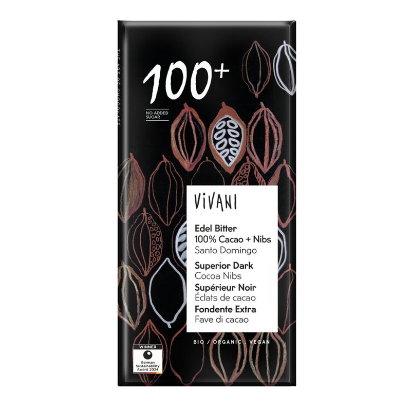 Vivani Edel Bitter 100% Cacao + Nibs, Santo Domingo - Produktbild