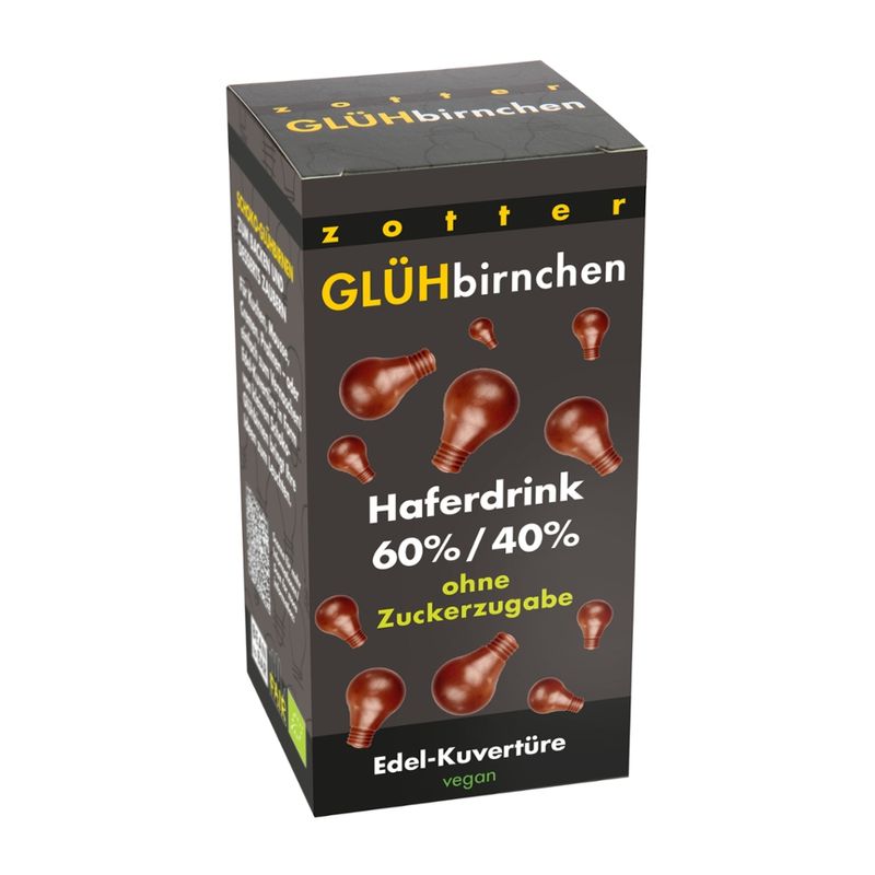 Zotter Schokolade Glühbirnchen 60/40 Kakao-Hafer ohne Zuckerzugabe - Produktbild