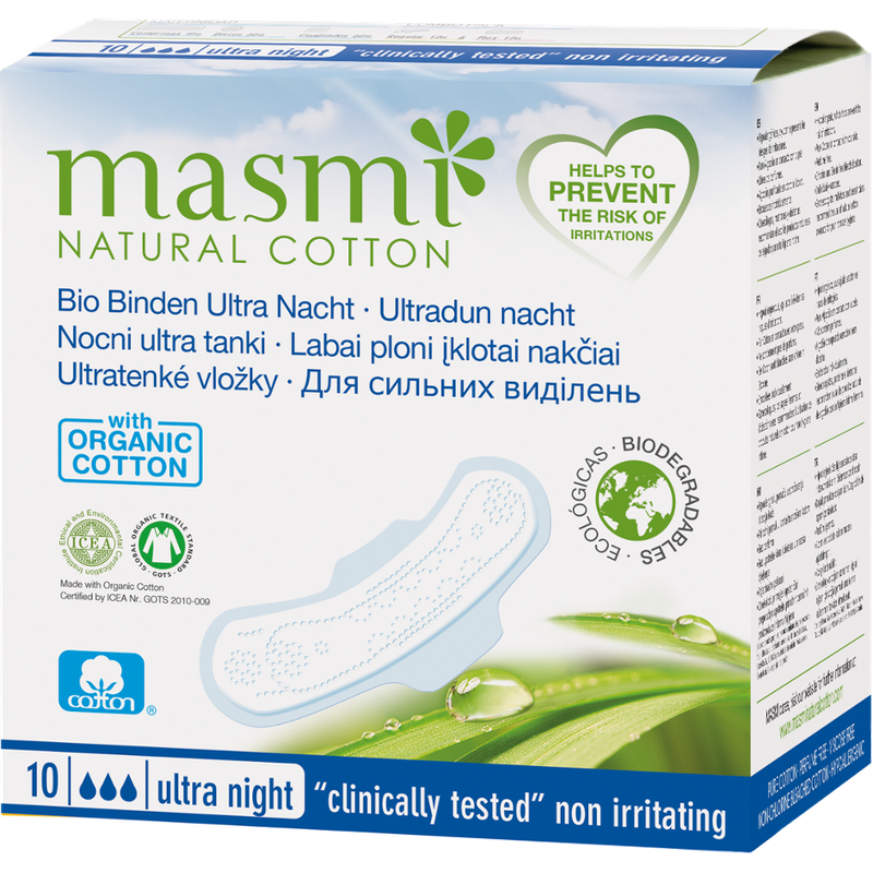 MASMI ORGANIC CARE Bio Binden Ultra Nacht aus 100% GOTS Bio Baumwolle MASMI - Einzeln verpackt - Produktbild