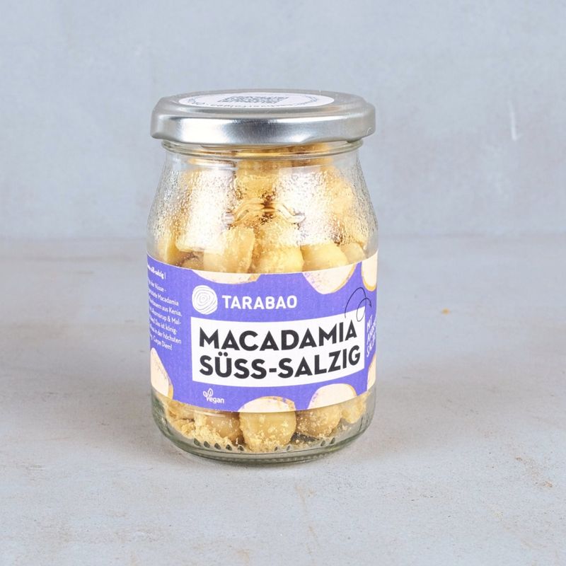 TARABAO Macadamia geröstet mit Salz und Ahornsirup im Pfandglas - Produktbild