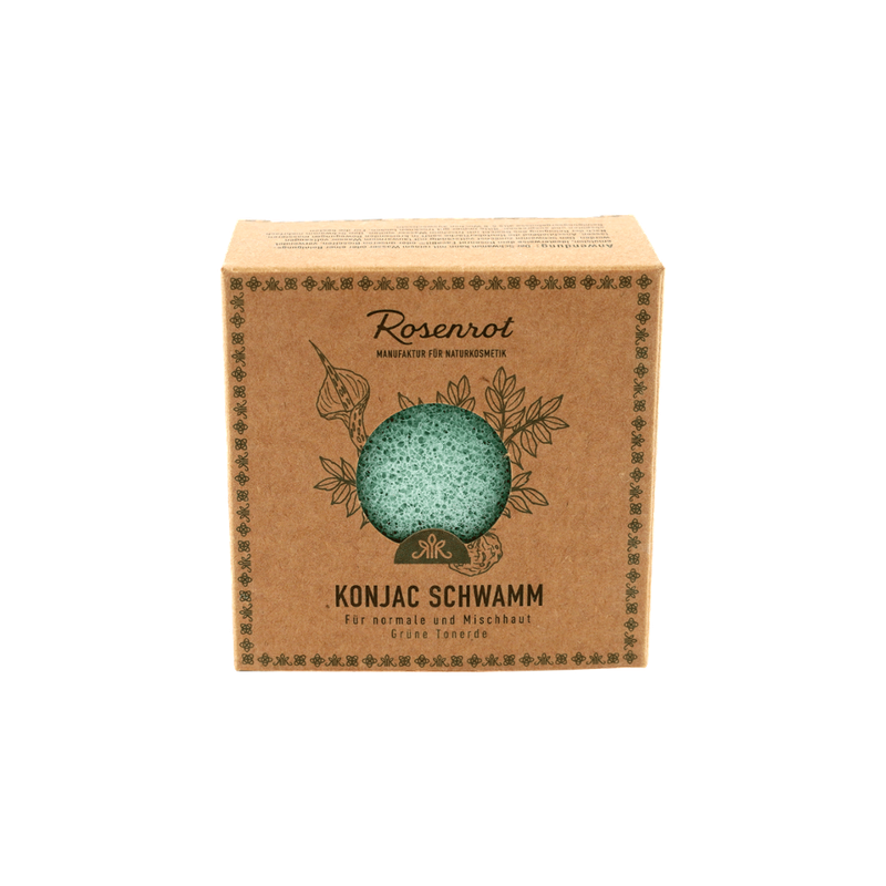 Rosenrot Naturkosmetik Konjac Schwamm - Grüne Tonerde Für normale und Mischhaut. - 100% vegan, 100% plastikfrei, Rein pflanzlich - Produktbild