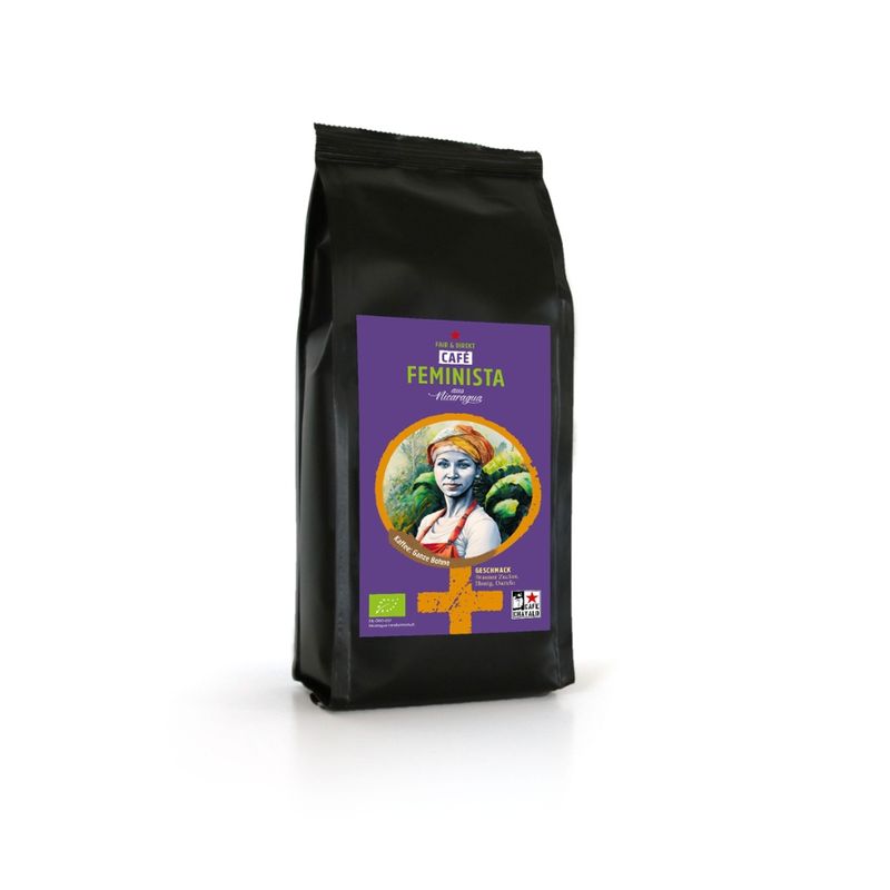 Café Chavalo Der Café Feminista aus Nicaragua wird im Rahmen eines Frauenprojekts angebaut. Die Produzentinnen besitzen teilweise eigene Parzellen oder bewirtschaften als Kollektive gemeinsames Land. In Leipzig wird der Bio-Kaffee schonend geröstet. - Produktbild