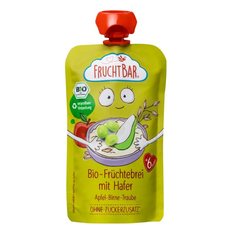 FruchtBar  FruchtBar - Bio-Früchtebrei mit Hafer Apfel, Birne, Traube - Produktbild