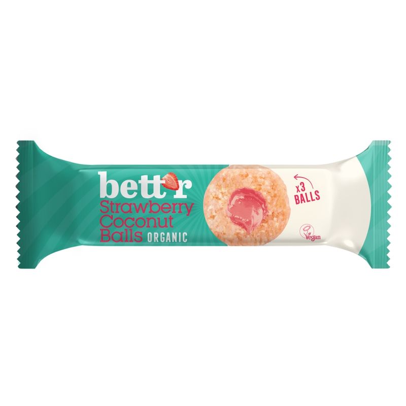 Bett'r gefüllte Bio-Fruchtkugeln Erdbeere und Kokosnuss , 45 g (3x15 g) - Produktbild